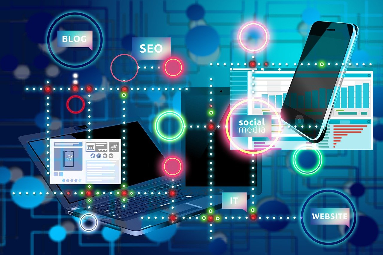 Digital marketing and web development technology visualization